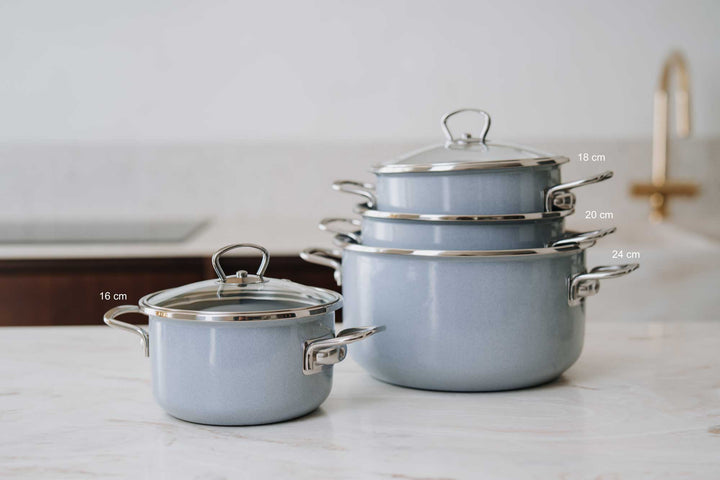 BELIS Stahl-Emaille Kochtopf PREMIUM 24 cm GRAU