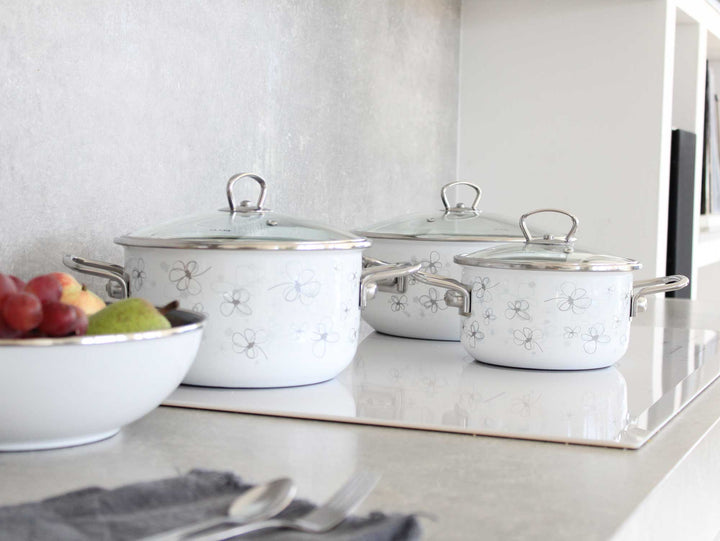 BELIS Stahl-Emaille Kochtopf PREMIUM 20 cm WEISS