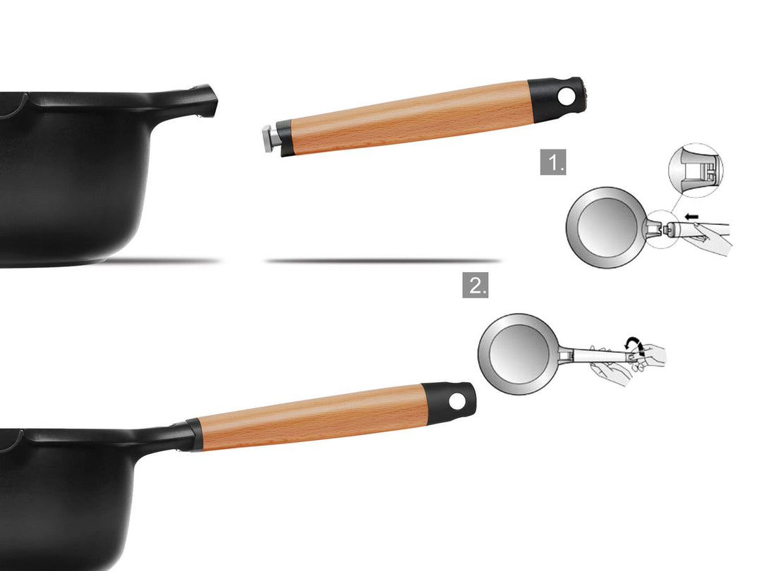 CASTEY Alu Guss Kasserolle CLASSIC 18 cm abnehmbarer Holz-Griff Induktion